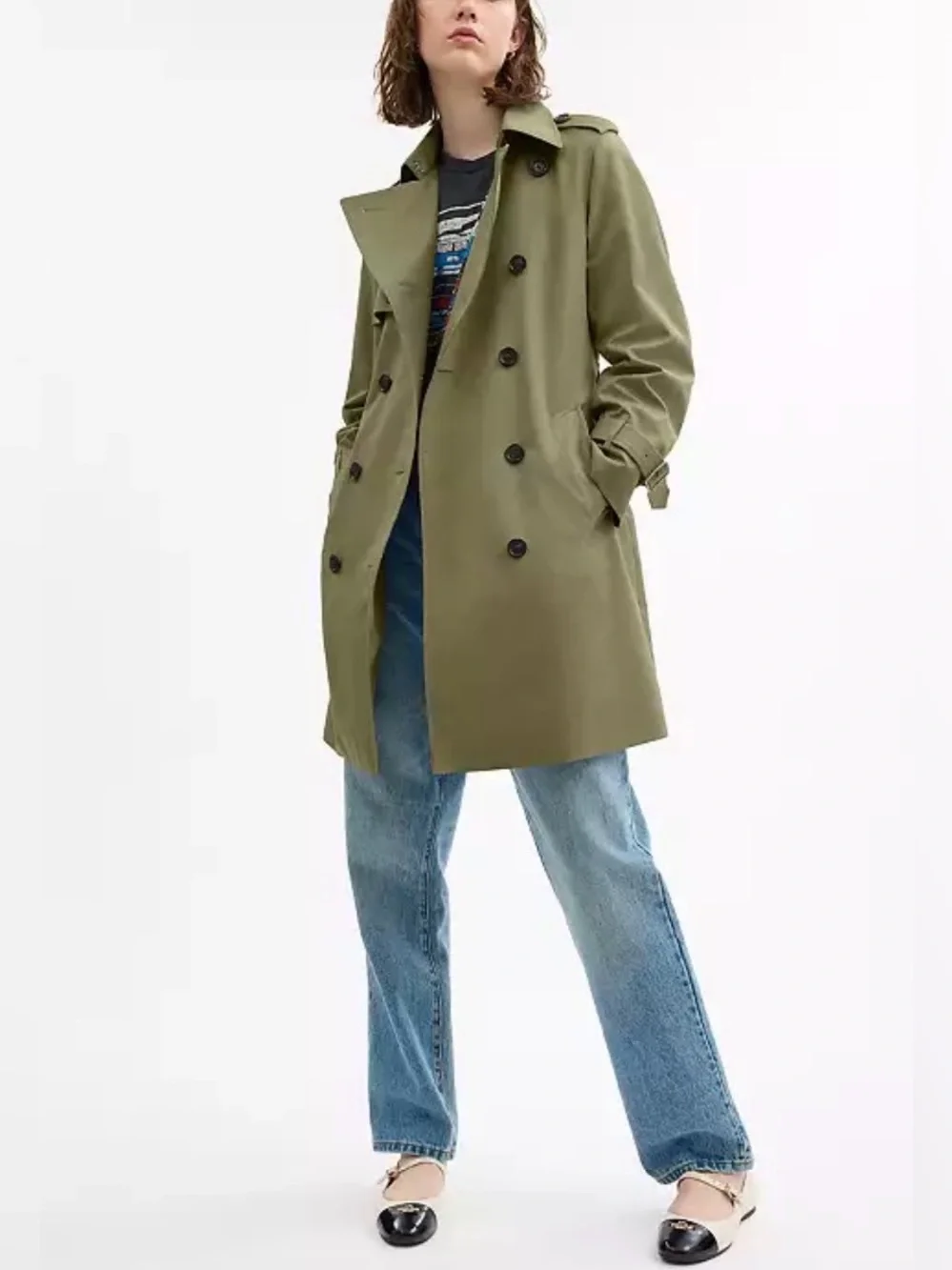 Coach Olive Green Double-Breasted Mid Trench Coat with Belt XXSmall